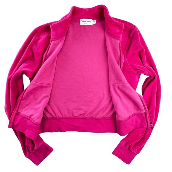 Juicy Couture Track Jacket Women's M Hot Pink Velour Full Zip Pockets "J" Charm - Picture 5 of 14